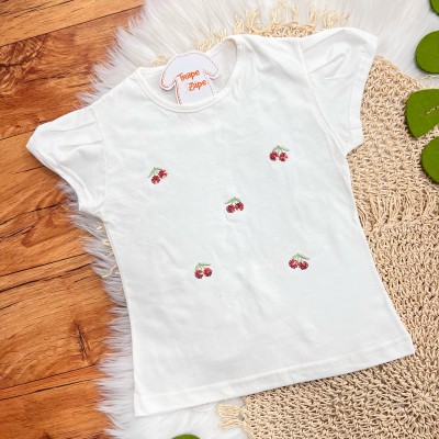 Conj. Blusa Cerejinhas de Paetê e Short - Off White e Vermelho 